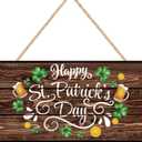 St. Patrick's Day Wooden Sign, Rustic Shamrock Farmhouse Wall Decor,St Patricks Day Hanging Wood Sign for Home Porch Indoor Outdoor Holiday Party Decoration Gift