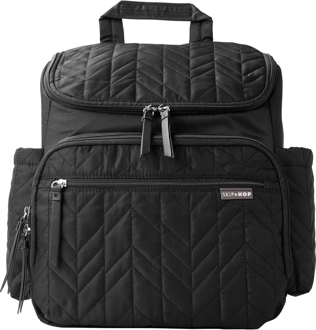 Skip Hop Diaper Bag Backpack: Forma, Multi-Function Baby Travel Bag with Changing Pad & Stroller Attachment, Jet Black, 15.5x9x15 Inch
