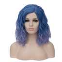 BUFASHION 14" Women Short Ombre Light Blue Kinky Straight Cosplay Synthetic Wigs With Air Bangs (Ombre Light Blue 1)