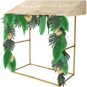 Soaoo Summer Tiki Bar Hut Kit Hawaiian Party Tiki Bar Kit Luau Tropical Tiki Bar Decorations Includes Tiki Bar, Roof, Leaves Garland for Pool Beach Outdoor Table Decor Supplies