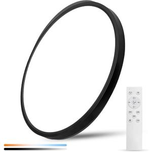 20 Inch Large LED Flush Mount Ceiling Light with Remote,40W,4350LM,3000K-6000K Selectable,Black Round Flat Panel Low Profile Ceiling Light Fixture for Kitchen,Bedroom,Hallway,Bathroom