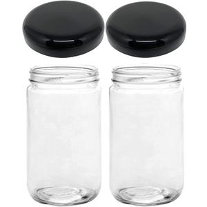 Jarming Collections Mason Jars - 32 oz Glass Storage Jars with Extra Wide Mouth Lids, BPA Free and Food Safe - Set of 2 with 2 Black Dome Plastic Lids