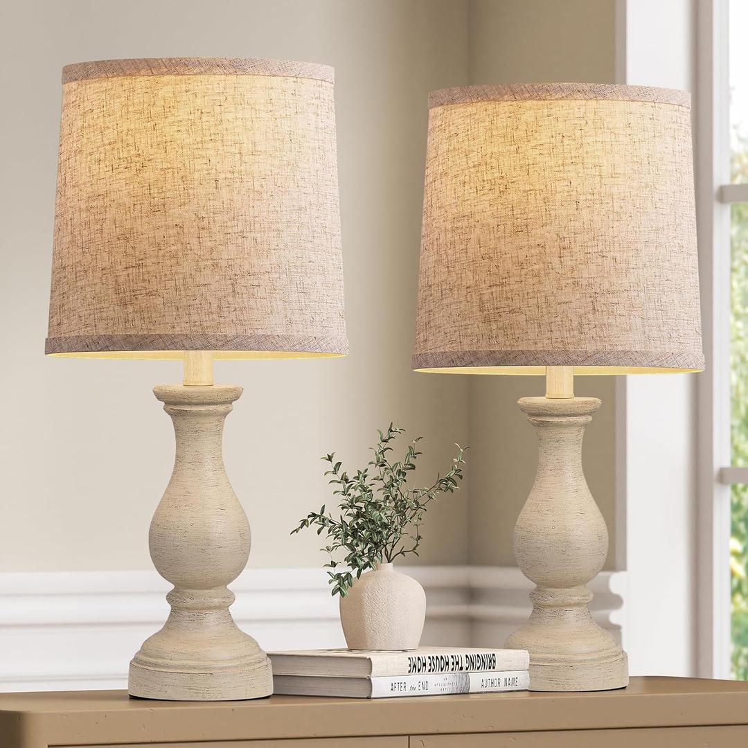 Seealle Farmhouse Table Lamps Set of 2 - Rustic Lamp for Bedroom Living Room, 22" Boho Bedside Lamps for Night Stands End Table Office Desk Lamp Nightstand Clearance with Linen Shades(Antique Yellow)
