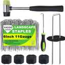 6 Inch Landscape Staples Set, 11 Gauge Galvanized U-Shaped Garden Stakes (100 Pack) with Gaskets, Hook Tool & Rubber Mallet for Weed Fabric & Landscaping