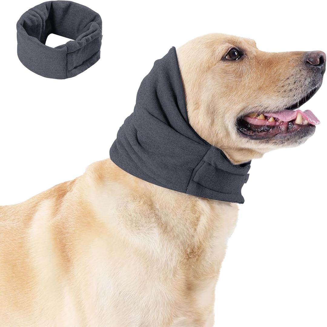 2 x Dog Ear Cover, Comfort Dogs Hoodie for Anxiety, Adjustable Ear Wraps Muffs for Noise Protection, Grey L