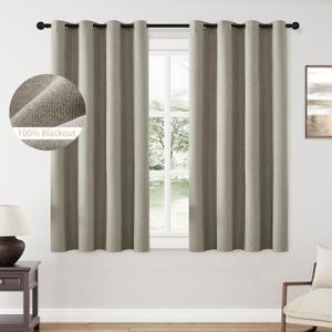 ChrisDowa 100% Blackout Sand Solid Curtains 63 Inches Long 2 Panels for Bedroom Living Room,Farmhouse Room Darkening Thermal Insulated Soundproof Grommet Top Window Treatment Drapes,52x63