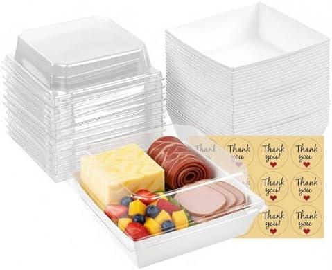 YTAXZ Charcuterie Boxes with Clear Lids, 5.32 x 4.92 x 2.36 Inch Dessert Boxes, Square Disposable Paper Bakery Boxes to Go Food Containers for Desserts, Sandwich, Cookie, Sushi