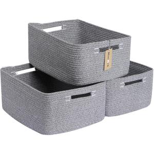 Large Storage Baskets for Shelves, Closet Organizers Bins for Clothes Blanket Towels, Baby Nursery, Toy Baskets Box, Woven Rope Baskets, 17 x 13 x 7.5, 3 Packs Mixed Grey