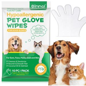 Pet Cleaning Glove Wipes10 PC Gentle Deodorizing Cleaning Wipes for Dog and Cat Pet Wipes with Coconut Oil and Oatmeal Suitable for Bath, Rooms, Lawns, Outdoor Daily Skin Care (10 counts (pack of 1))