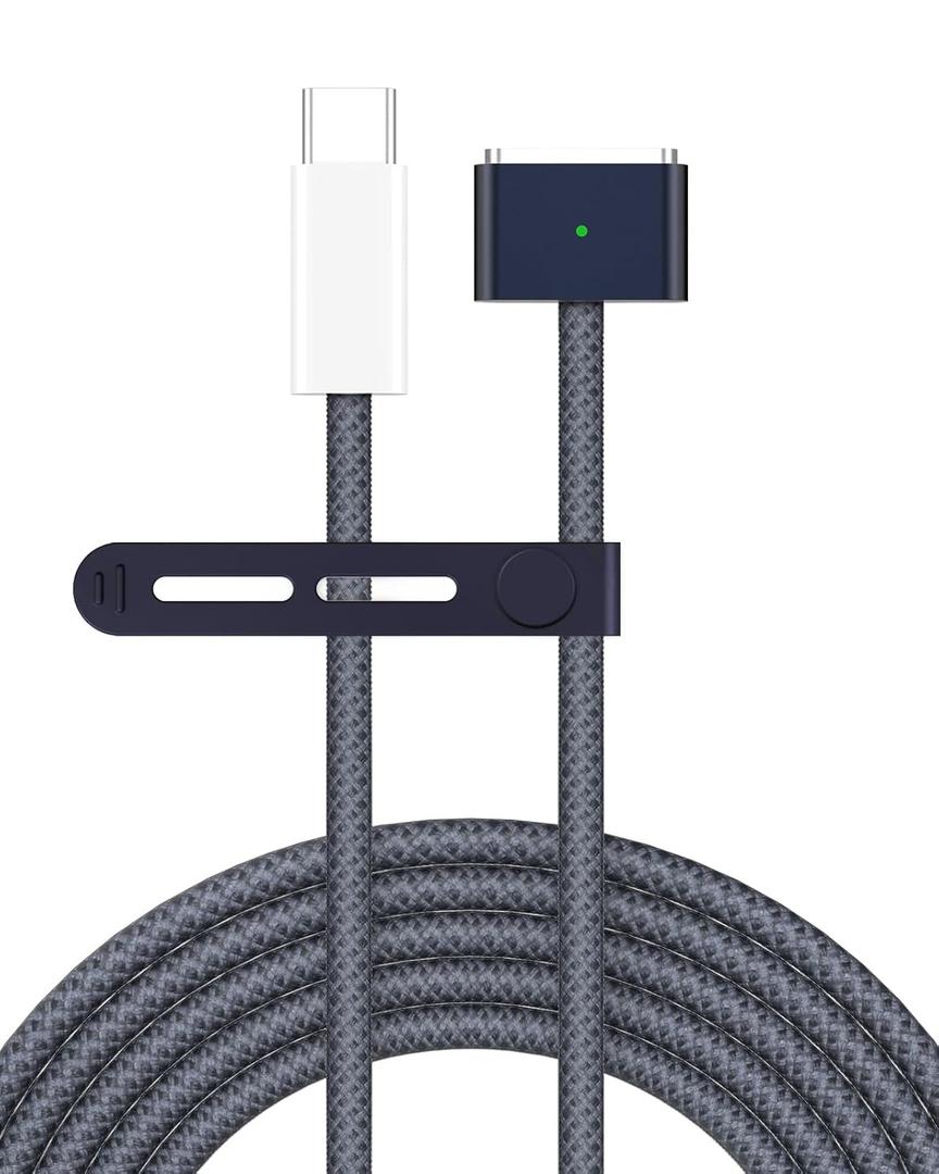 USB C to Magnetic 3 Charger Cable for MacBook Air 13.6 15 inch MacBook Pro 14 16 M5 M4 M3 M2 M1 2026 2025 2024 2023 2022 2021, Braided Cord & LED, Powerful Magnetic, Original Quality, 10ft Midnight