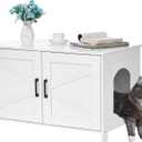 Homhedy Cat Litter Box Enclosure, Wooden Cat Washroom Furniture with Barn Door, Pet House, Fit Most of Litter Box, White