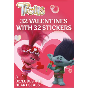 Dreamworks Trolls 32 Valentines Cards with Stickers, Pack of 4
