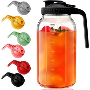 Glass Mason Jar Pitcher - 64 oz/2 Quart Wide Mouth Jug with Lid and Pour Spout, Airtight Seal, Leak Proof Iced Tea Pitcher for Sun Tea, Juice, Breast Milk, Cold Beverages, Coffe
