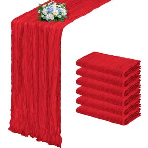 6 Pack Red Cheesecloth Table Runner 17x108 Inch Semi Sheer Boho Gauze Cheese Cloth Fabric Table Runners, for Wedding Party Baby Shower Birthday Home Decor Garden Farmhouse