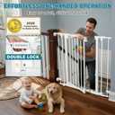 Mumeasy 80" Extra Wide Baby Gate for Doorways, Stairs & Fireplace, Auto Close Dog & Pet Gate with Walk Thru Door, 3 Metal Panels, Hardware Mounted Child Safety Fence for House, Indoor/Outdoor, White