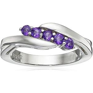 Amazon Essentials Sterling Silver Genuine African Amethyst Five Stone Bypass Ring, Size 8, (previously Amazon Collection)