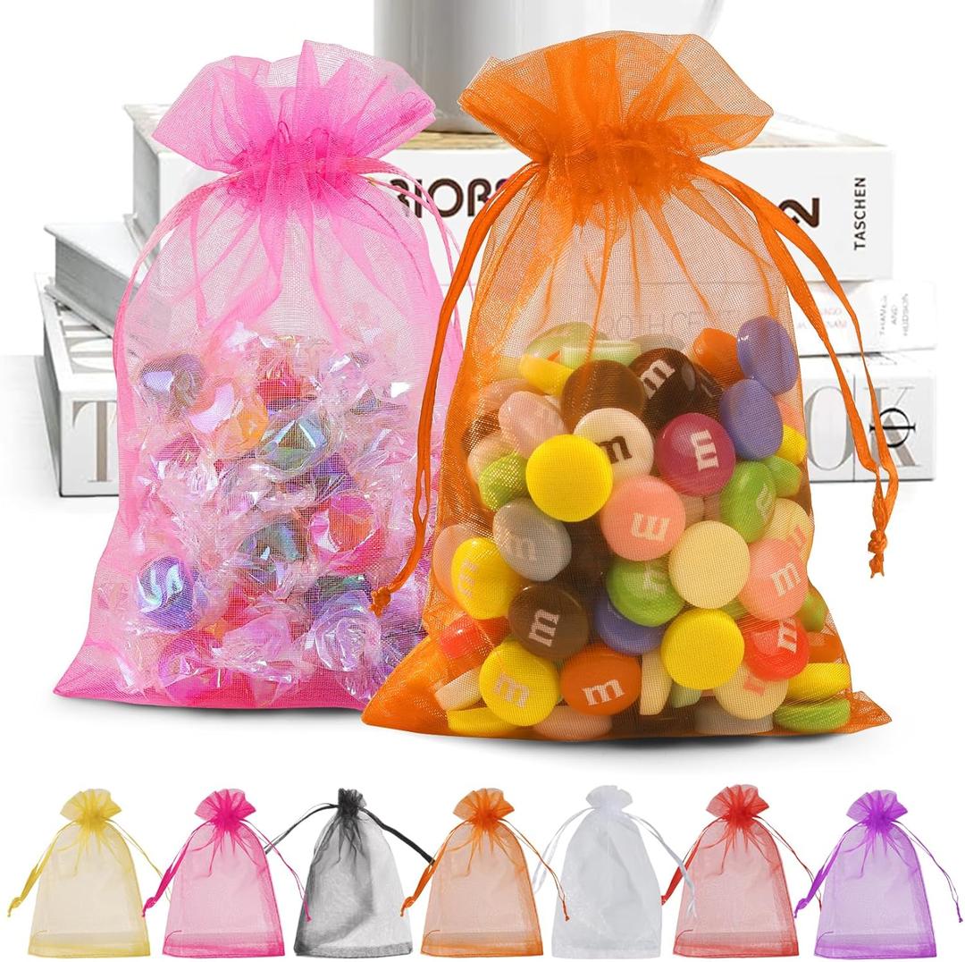 ANZNKU 50 Pack Multicolor Organza Bags 4 x 6 inch, Small Mesh Bag Drawstring for Jewelry Easter Candy Soap Party Favor, Cute Organza Gift Bag for Valentine Wedding Party Favor Jewelry Candy (10Colors)