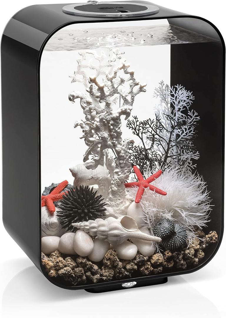 BiOrb Life 15 Acrylic 4-Gallon Aquarium with White LED Lights Modern Compact Tank for Tabletop or Desktop Display, Black