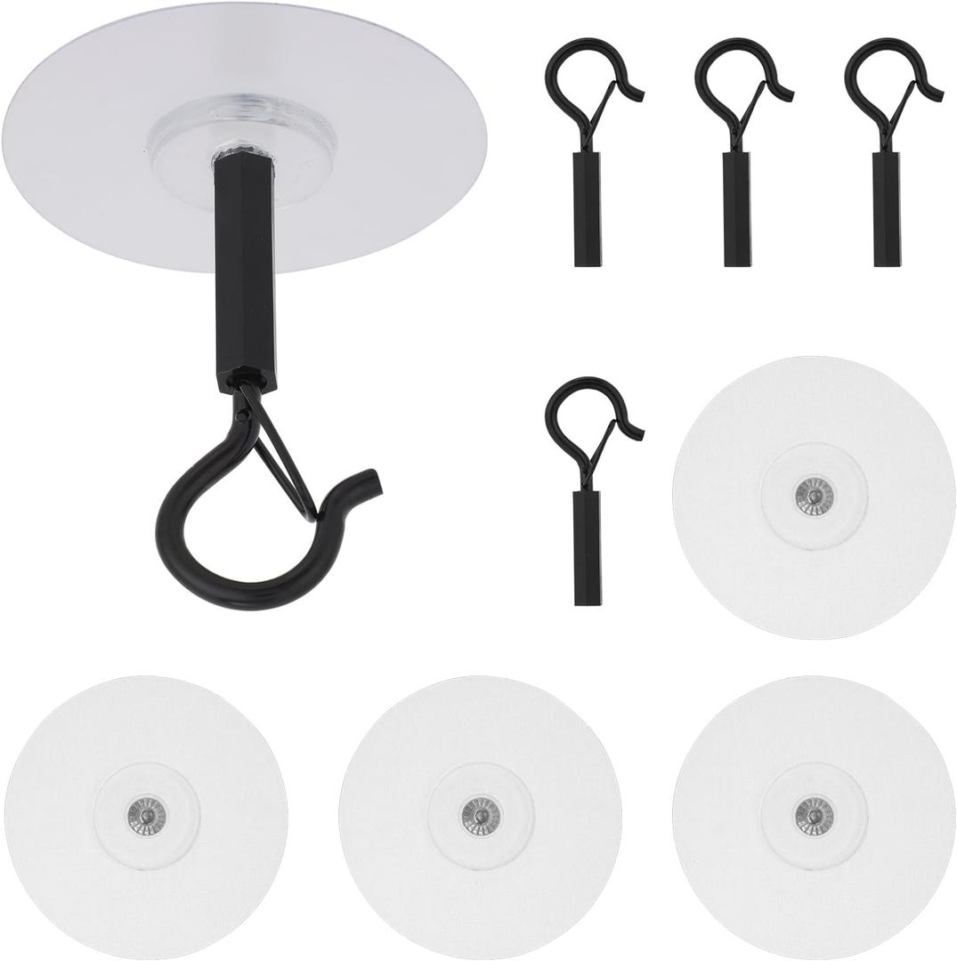 5pcs Self Adhesive Ceiling Hooks, No Drill Secure Enclosed Wall Sticky Sticker Hangers for Hanging Small Plants Wind Chimes Lights Christmas Wedding Decor Decorations Easy to Open & Install (Black)