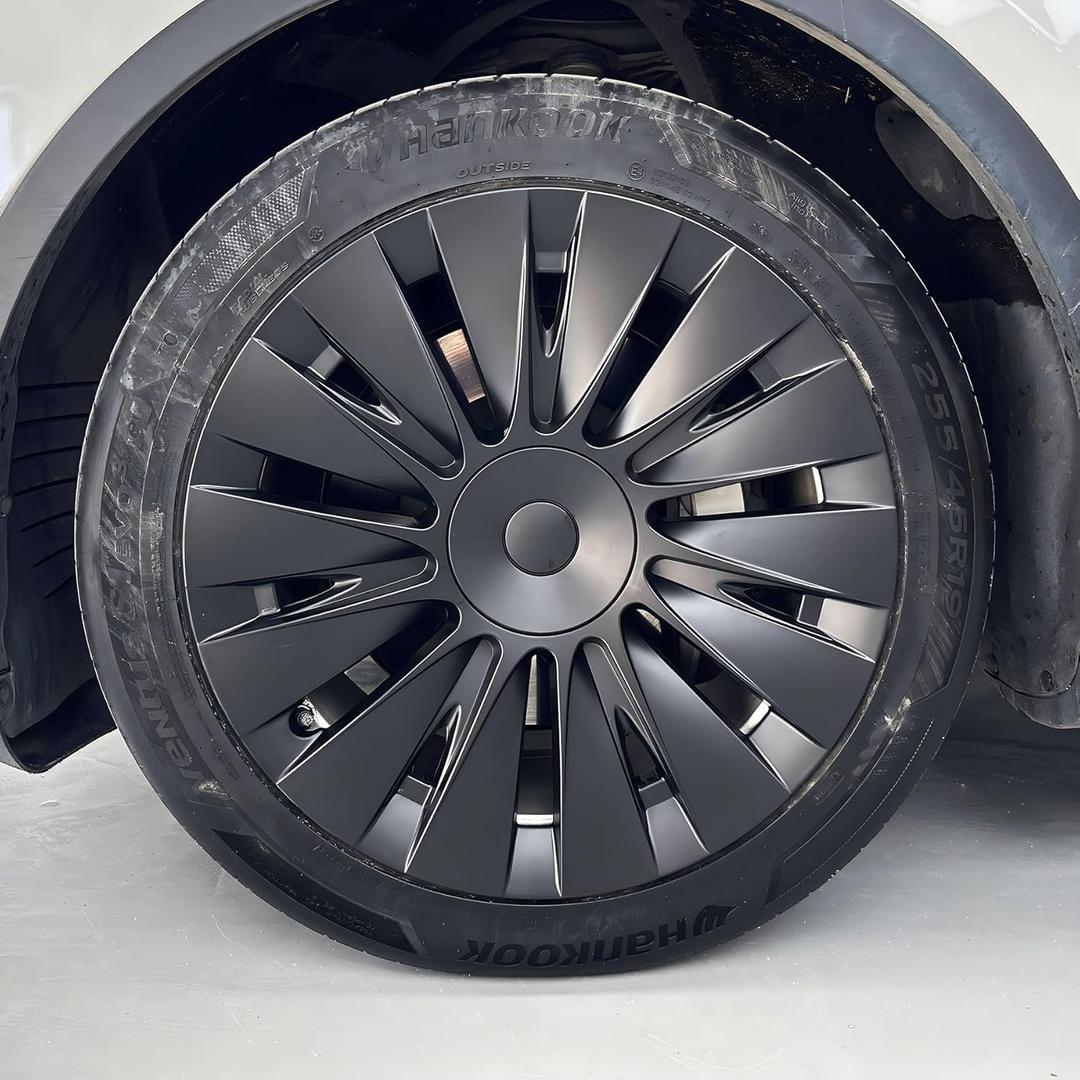 KAVANIC Wheel Cover Fits for Tesla Model Y 19Inch ABS Matter Black Hubcaps 4 PCS Gemini Wheel Covers Fit for Model Y 2020-2024 Replacement Induction Style Rim Protector