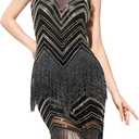 YESSA 1920s Flapper Dresses for Women,Lace V Neck Great Gatsby Dresses Fringed Roaring 20s Dresses (Small, Black Gold)