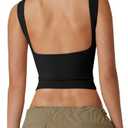 QINSEN High Neck Open Back Cropped Tops for Women Sleeveless Summer Y2K Tee Shirts Black L