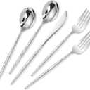 SUT 150PCS Silver Plastic Silverware, Disposable Utensils, Includes 50 Knives, Forks and Spoons, Hammered Silverware Set, Silver Cutlery. Plastic Silverware Heavy Duty for Party/Wedding