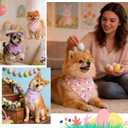 2 x Dimidium 2-Pack Festive Easter Dog Bandanas - Cute Purple Bunny & Pink Lamb Floral Design, Snap Button Adjustable Pet Scarf for Easter & Everyday Fun for Medium & Large Breeds (30-75lbs)