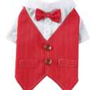 Formal Pet Attire for Small Dog Cats, Christmas Shirt Costume with Bow Tie, Puppy Tuxedo for Parties and Events (Medium, Red)