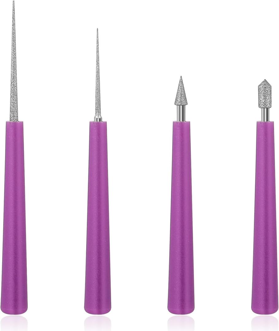 4Pcs Diamond Tipped Bead Reamer for Jewelry Making Beading Hole Enlarger Tool for Glass Plastic Metal Wood Beads, Remove Burrs, Enlarge Holes