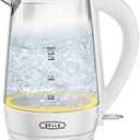BELLA 1.7 Liter Glass Electric Kettle, Quickly Boil 7 Cups of Water in 6-7 Minutes, Soft Yellow LED Lights Illuminate While Boiling, Cordless Portable Water Heater, Carefree Auto Shut-Off, White