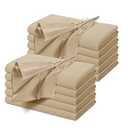 NSGZ 12-Pack Beige Dinner Napkins, 20x20 Inch, Hemstitch, Washable, Flax Cotton Linen, Perfect for Dinner, Wedding, Restaurant