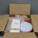 175PCS Rose Gold Dinnerware Set for 25 Guests, Rose Gold Rim Plastic Disposable Plates for Party Wedding Include 25 Dinner Plates, Dessert Plates, Silverware Set, Napkins, Cups