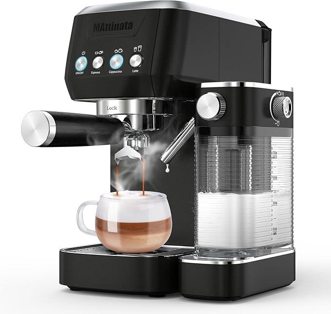 MAttinata Cappuccino Machine 20 Bar, Professional Espresso Machines for Home and Office with Automatic Milk Frothering System, Barista Compact Latte Maker for Coffee Lovers, Stainless Steel