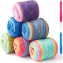 6 Pcs Cake Yarn for Crocheting Knitting Gradient Cake Yarn Cotton Acrylic Wool for Scarves Shawls Blankets and Garments