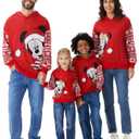 Disney Mickey and Friends Family Matching Christmas Hooded Sweatshirt Casual Mickey Snow Pattern Long Sleeve Pullover Hoodies (X-Large, Red)