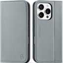 SHIELDON Case for iPhone 16 Pro 6.3", Genuine Leather Wallet Case Magnetic RFID Blocking Credit Card Holder Kickstand Shockproof Soft Phone Holder Case Compatible with iPhone 16 Pro 2024 - Nappa Gray