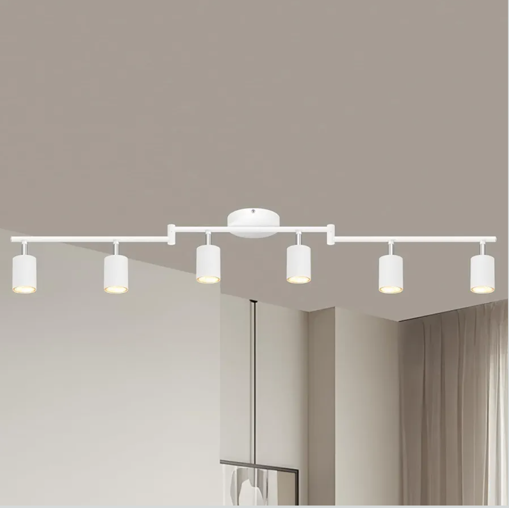 6 Light Track Lighting Fixtures Ceiling, Matte White Kichen Track Lighting Fixtures with Rotatable Light Heads, Foldable Lamp Arms, Modern LED Track