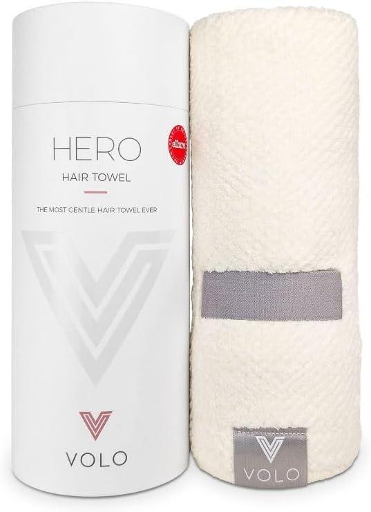 VOLO Hero Hair Towel Ultra Soft Nanoweave Microfiber, Super Absorbent Quick Dry, Reduces Dry Time 50%, Anti-Frizz & Breakage, Secure Snug Strap, Large Wrap for All Hair Types - Salt White