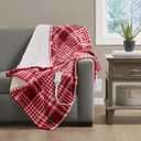 Beautyrest Plush to Sherpa Reversible Electric Blanket, Built-in Soft Button Controller, Auto Shut Off, Multi Heat Setting, UL Certified, Machine Washable Heated Throw, 50x60 Red Plaid