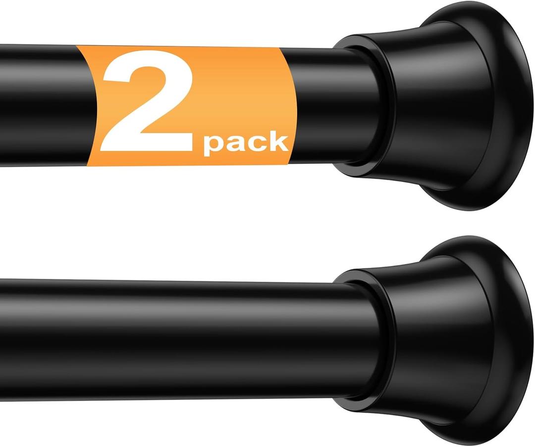 2Pack Spring Tension Curtain Rod 30 to 62Inch, Black Tension Rod for Windows Shower Curtain Rods No Drilling Expandable Adjustable Curtain Rods for Windows,Doorway,Bathroom,Closet,7/8" Diameter