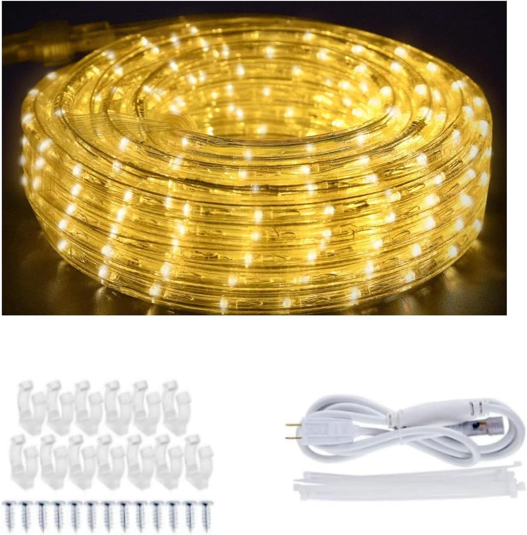 40ft LED Rope Lights Outdoor Warm White, Connectable, Waterproof 110V 432LED Flexible LED Rope Lighting for Walkways, Patios, Gardens, Fences, Porches,Indoor Outdoor Decoration