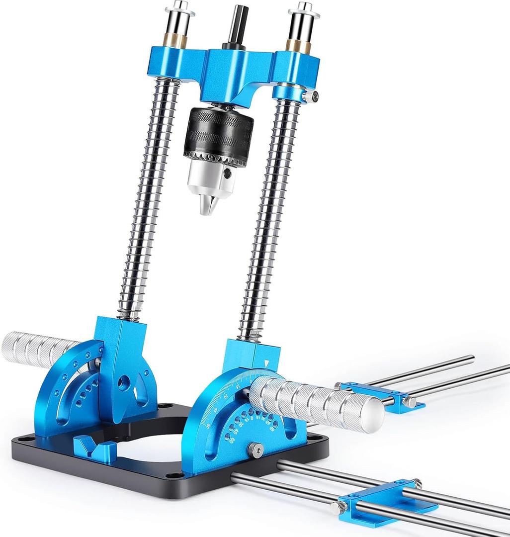 Portable Drill Guide, Multi Angle Drill Guide for Straight Holes, Self-Centering Pins, Drilling Jig w/Chuck & Key, Adjustable Angle from 0 to 60, Chuck Clamping Range for 1/16-1/2" (1.5-13mm)