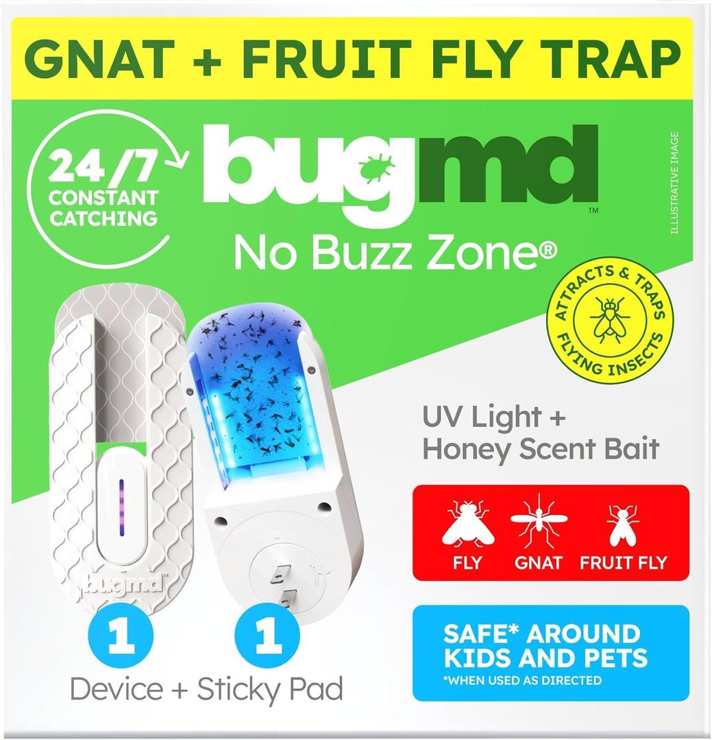 BugMD Fruit Fly Trap Indoor for Safer Home, Gnat Traps for House Indoor, Gnat Killer, Plug in Bug Catcher, Fly Trap, Insect Traps, Fruit Fly Killer (1 Device + 1 Refill)