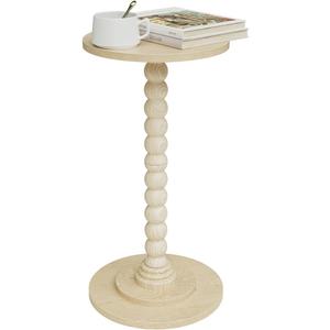 Masupu Round Side Table, Small End Table for Small Spaces, Pedestal Drink Table with Solid Wood Leg for Living Room, Bedroom, Corners(Light Oak)