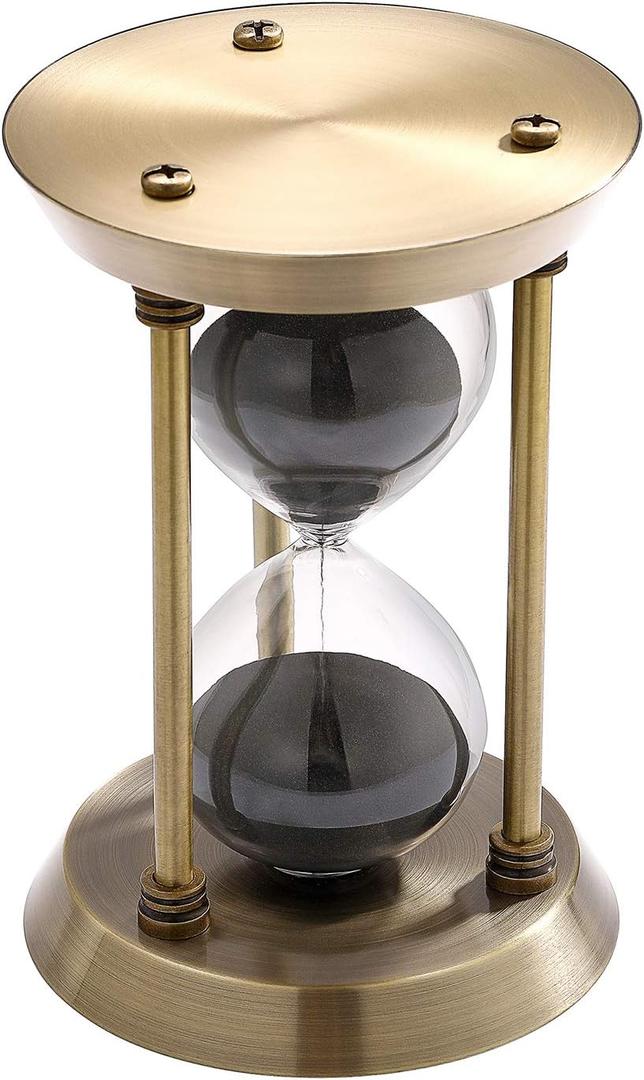 SuLiao Hourglass 30 Minutes Sand Timer, Antique Brass Black Sand Clock Stand, Unity Metal Sand Watch 30 Min, Unique Vintage Small Glass Sandglass for Home, Desk, Office Decorative