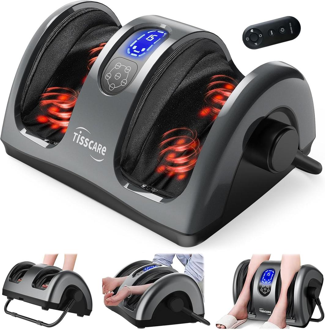 TISSCARE Shiatsu Foot Massager with Heat, FSA Eligible HSA Foot Massager for Plantar Fasciitis, Neuropathy, Circulation and Pain Relief, Massage Feet at Home/Office, Gift for Men and Women (Dark Gray)