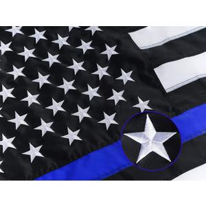 Homissor Thin Blue Line Flags 3x5 Outdoor - Embroidered Stars Police Flag, Heavy Duty Back The Blue Lives Matter Flags Stripe Banner with 2 Brass Grommets