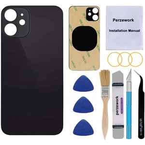 OEM Rear Back Glass Replacement for iPhone 12 6.1 inches with Reparing Toolkit and Pre-Installed Adhesive (Black)