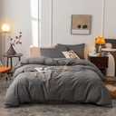 Cotton Duvet Cover Oueen Ultra Soft 100% Cotton Solid Color Gray Duvet Cover Set 3 PCs Closure -3 Pieces Grey Queen
